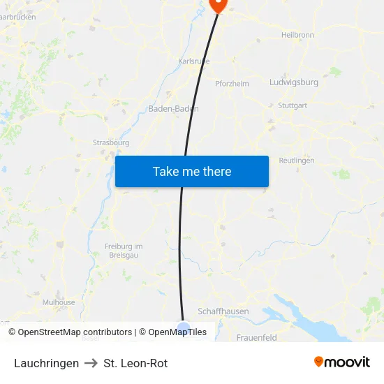 Lauchringen to St. Leon-Rot map