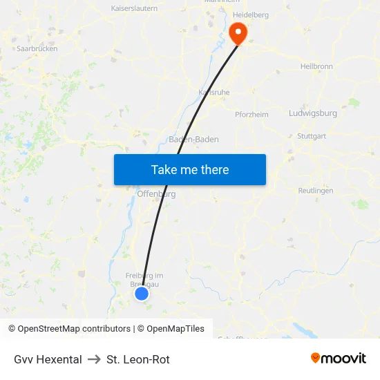Gvv Hexental to St. Leon-Rot map