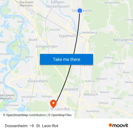 Dossenheim to St. Leon-Rot map