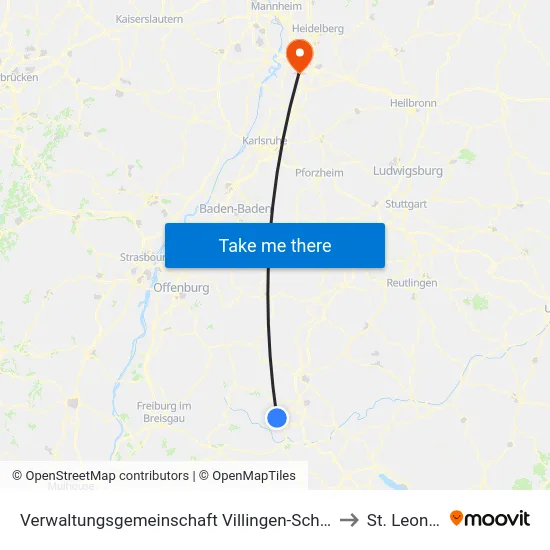 Verwaltungsgemeinschaft Villingen-Schwenningen to St. Leon-Rot map