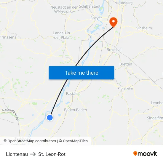 Lichtenau to St. Leon-Rot map