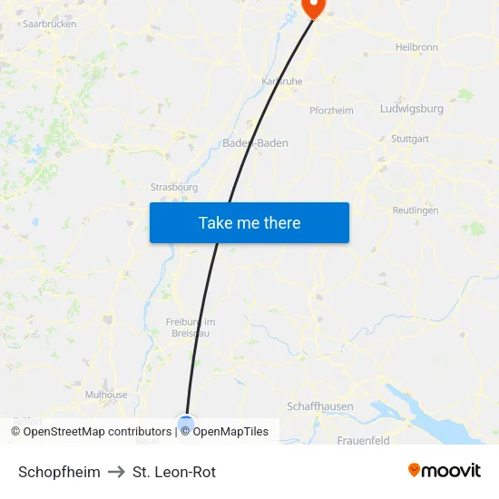 Schopfheim to St. Leon-Rot map