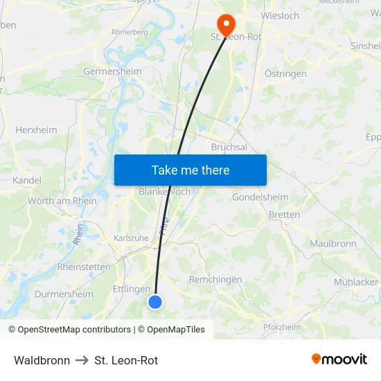 Waldbronn to St. Leon-Rot map