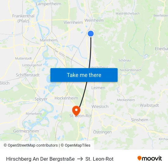 Hirschberg An Der Bergstraße to St. Leon-Rot map