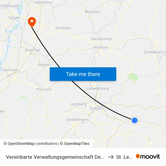Vereinbarte Verwaltungsgemeinschaft Der Stadt Ebersbach An Der Fils to St. Leon-Rot map