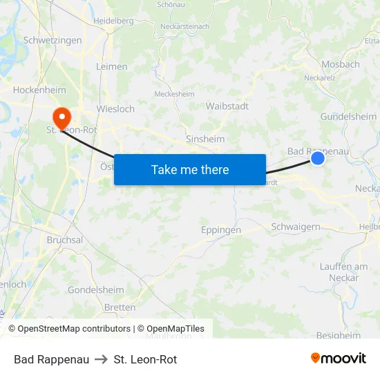 Bad Rappenau to St. Leon-Rot map