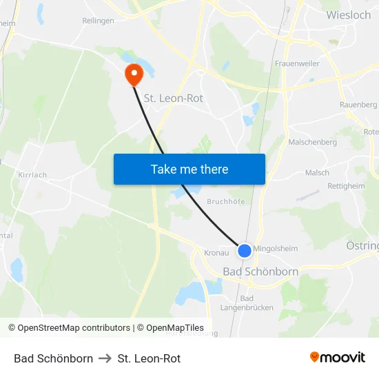 Bad Schönborn to St. Leon-Rot map