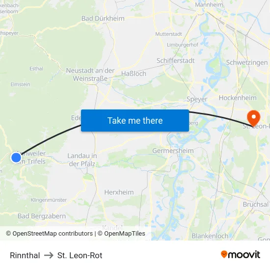 Rinnthal to St. Leon-Rot map