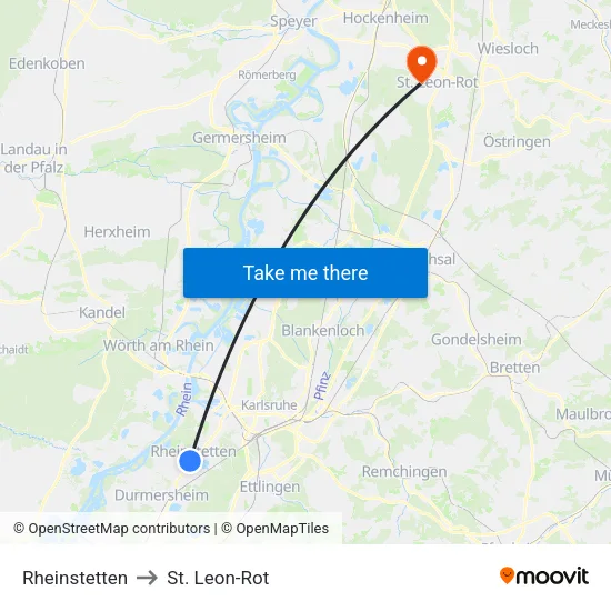Rheinstetten to St. Leon-Rot map