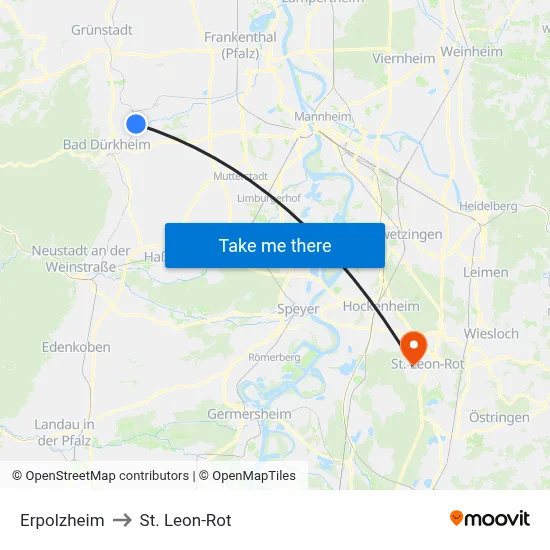 Erpolzheim to St. Leon-Rot map