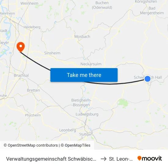 Verwaltungsgemeinschaft Schwäbisch Hall to St. Leon-Rot map