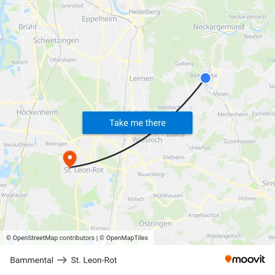 Bammental to St. Leon-Rot map