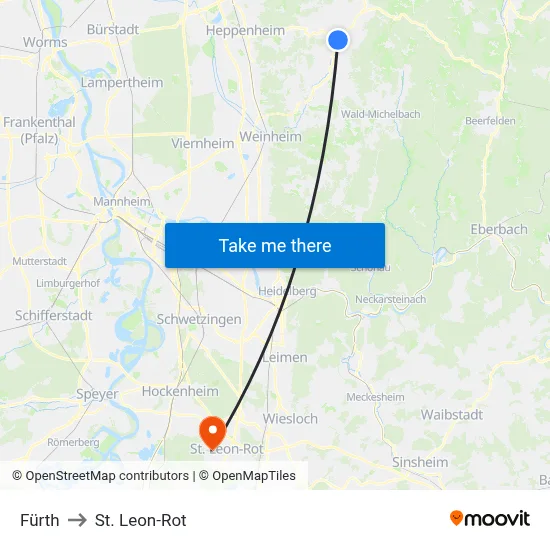 Fürth to St. Leon-Rot map