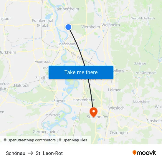 Schönau to St. Leon-Rot map
