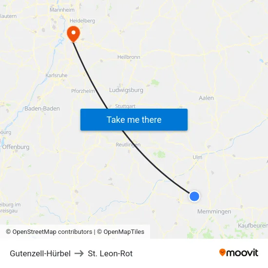 Gutenzell-Hürbel to St. Leon-Rot map