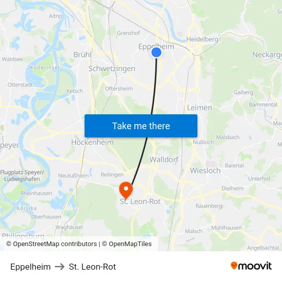 Eppelheim to St. Leon-Rot map