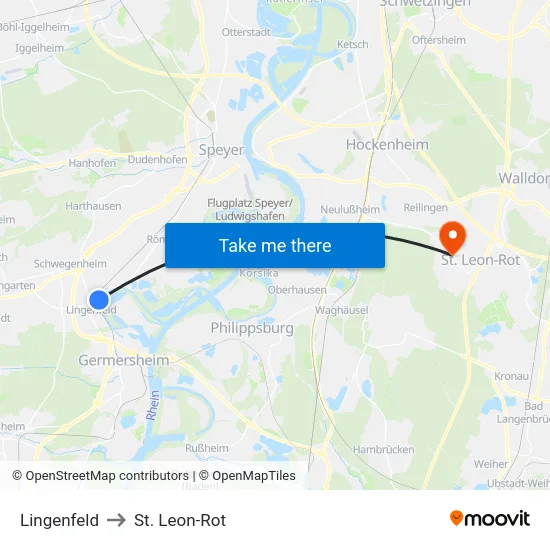 Lingenfeld to St. Leon-Rot map