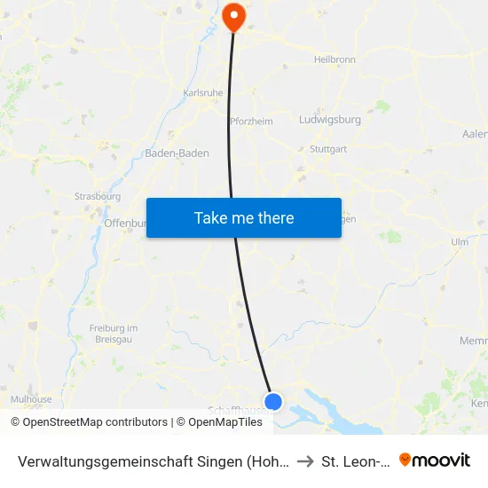 Verwaltungsgemeinschaft Singen (Hohentwiel) to St. Leon-Rot map