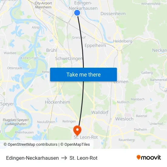 Edingen-Neckarhausen to St. Leon-Rot map