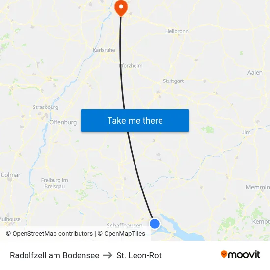 Radolfzell am Bodensee to St. Leon-Rot map