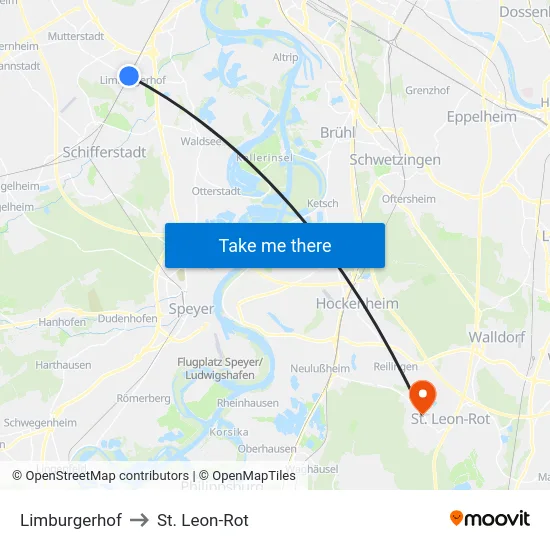Limburgerhof to St. Leon-Rot map