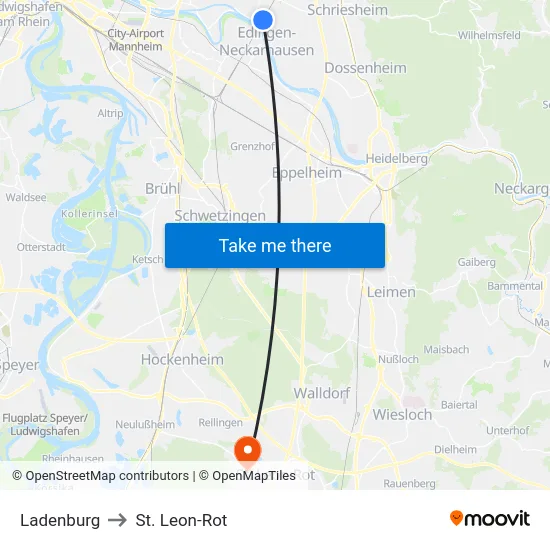 Ladenburg to St. Leon-Rot map