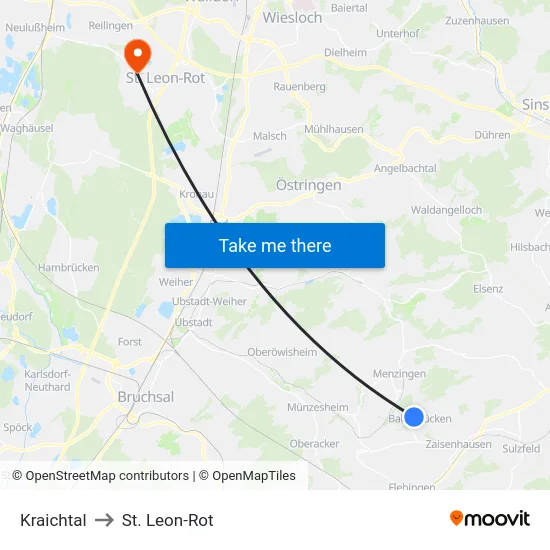 Kraichtal to St. Leon-Rot map