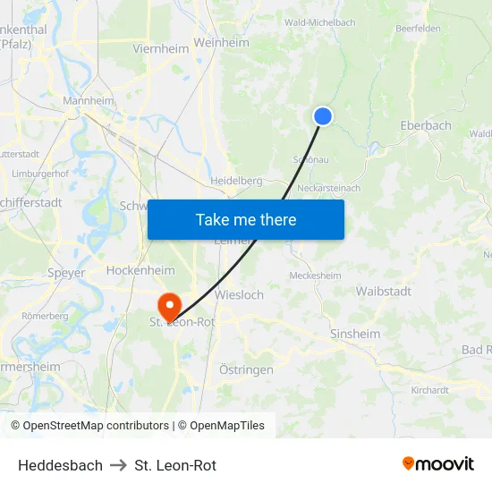 Heddesbach to St. Leon-Rot map