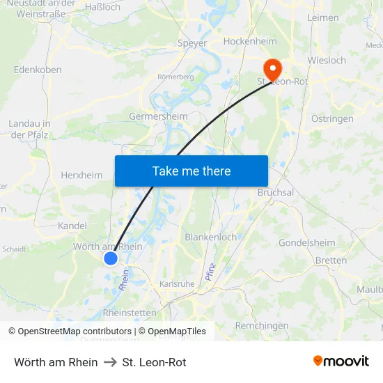 Wörth am Rhein to St. Leon-Rot map