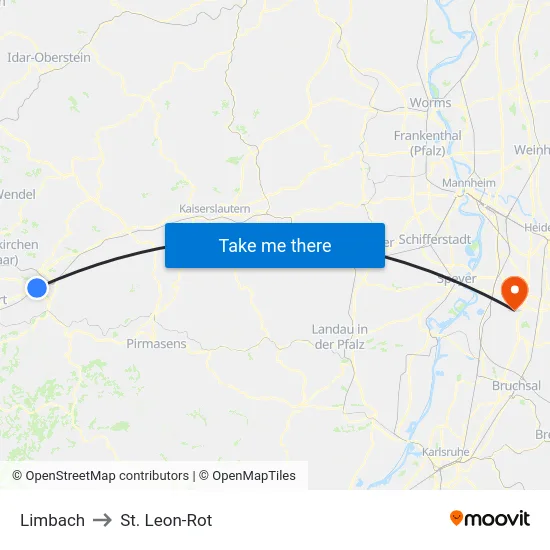Limbach to St. Leon-Rot map