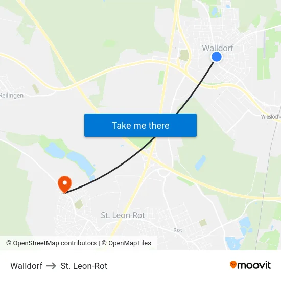 Walldorf to St. Leon-Rot map