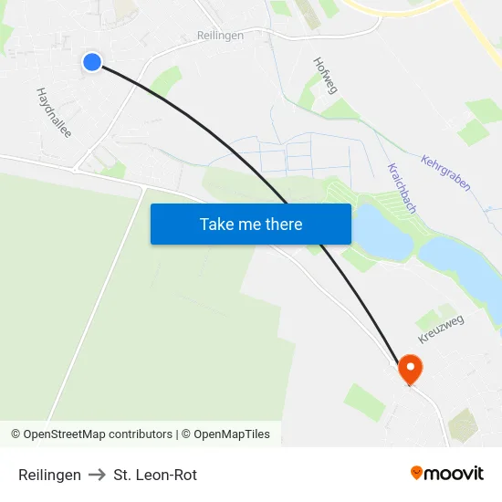 Reilingen to St. Leon-Rot map