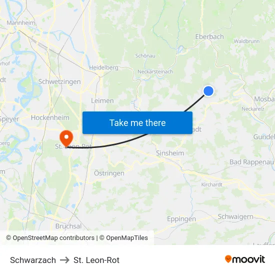 Schwarzach to St. Leon-Rot map