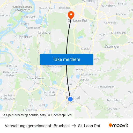 Verwaltungsgemeinschaft Bruchsal to St. Leon-Rot map