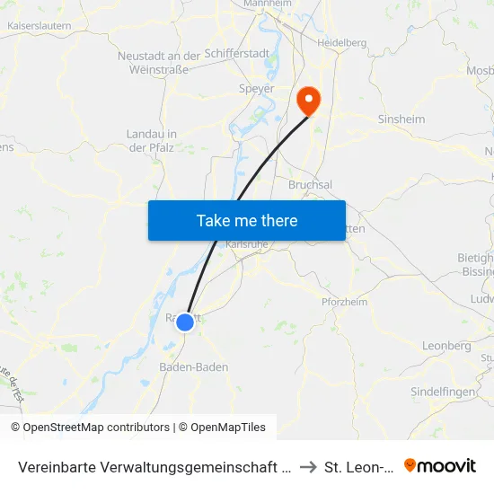 Vereinbarte Verwaltungsgemeinschaft Rastatt to St. Leon-Rot map
