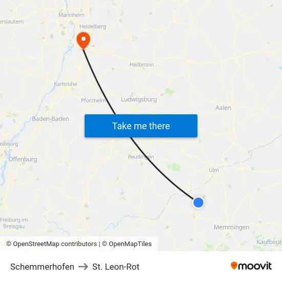 Schemmerhofen to St. Leon-Rot map