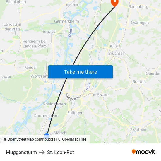 Muggensturm to St. Leon-Rot map