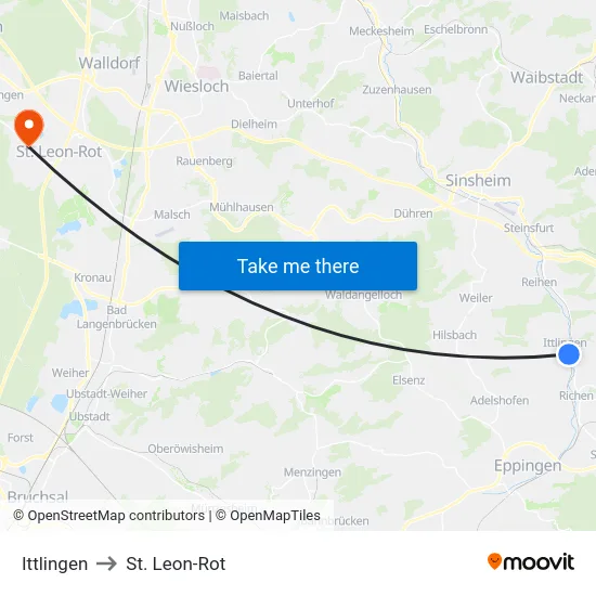 Ittlingen to St. Leon-Rot map
