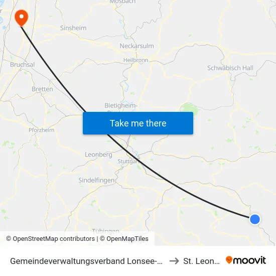 Gemeindeverwaltungsverband Lonsee-Amstetten to St. Leon-Rot map