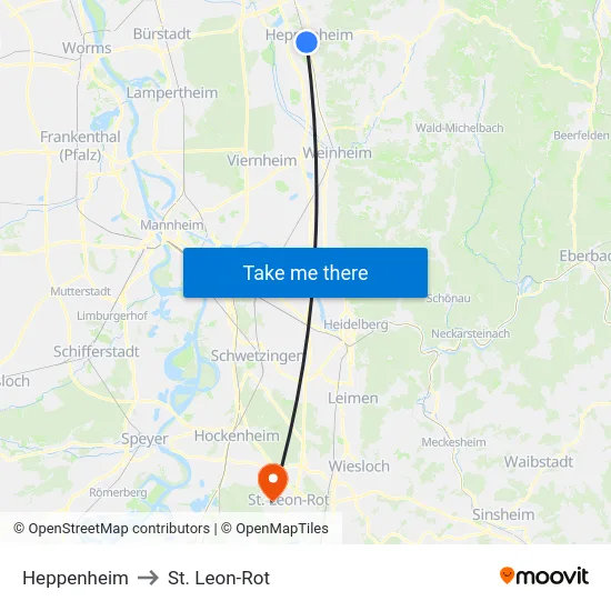 Heppenheim to St. Leon-Rot map