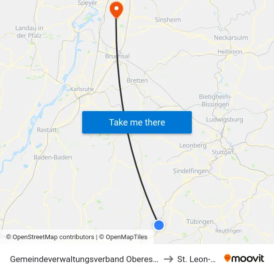 Gemeindeverwaltungsverband Oberes Gäu to St. Leon-Rot map