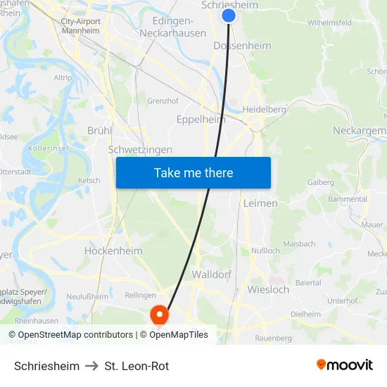 Schriesheim to St. Leon-Rot map