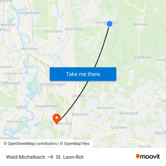 Wald-Michelbach to St. Leon-Rot map
