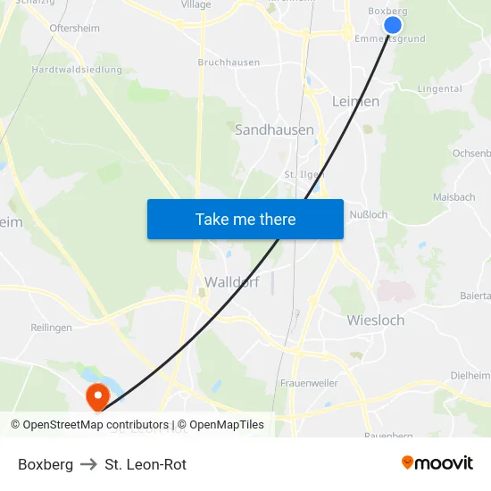 Boxberg to St. Leon-Rot map