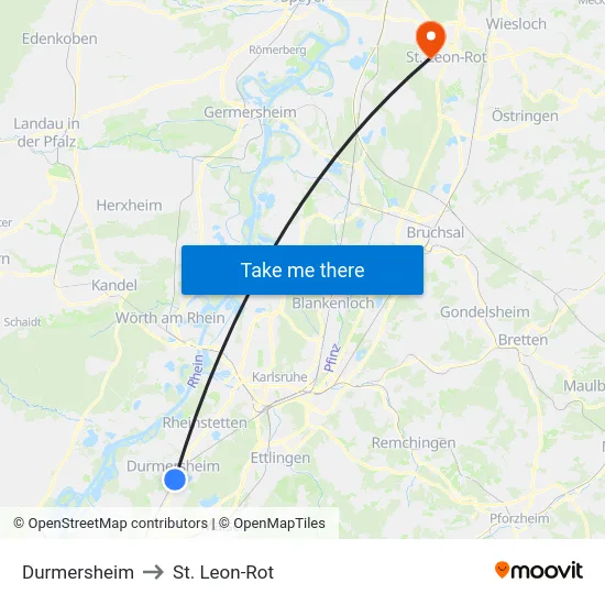 Durmersheim to St. Leon-Rot map