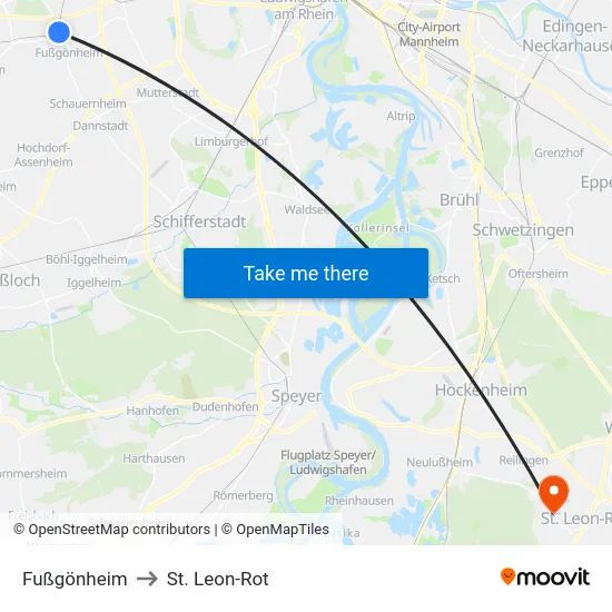 Fußgönheim to St. Leon-Rot map