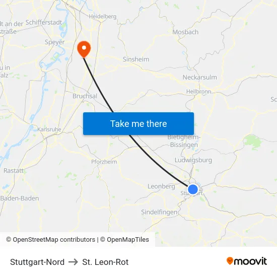 Stuttgart-Nord to St. Leon-Rot map