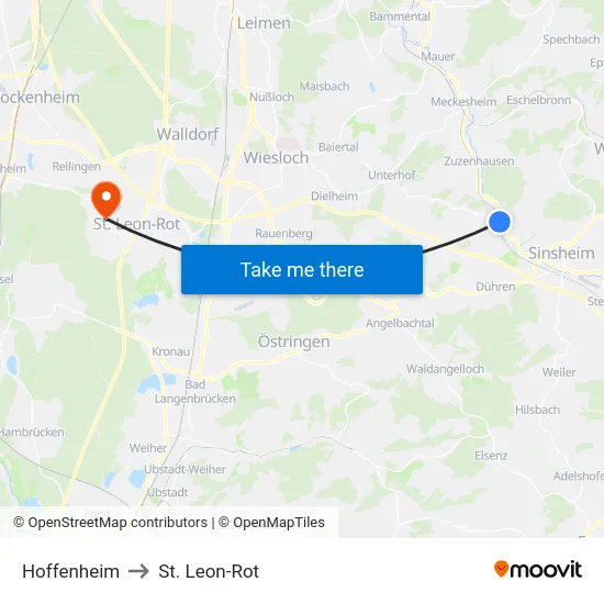 Hoffenheim to St. Leon-Rot map