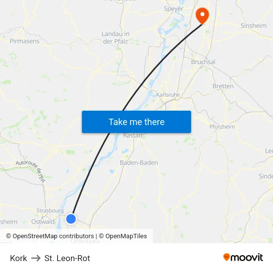 Kork to St. Leon-Rot map