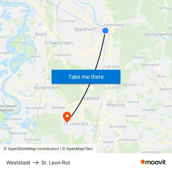 Weststadt to St. Leon-Rot map